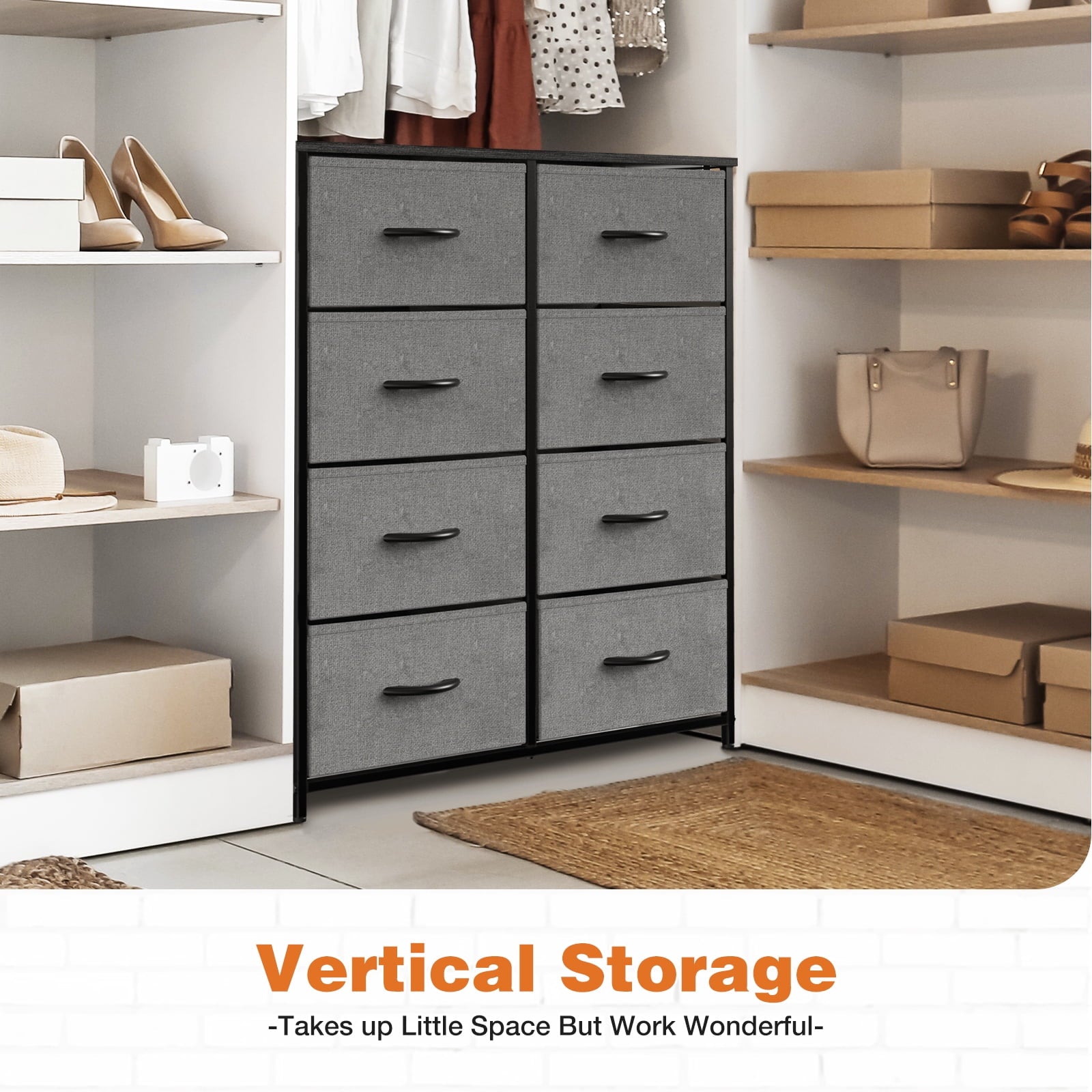 8-Drawer Fabric Dresser Storage Chest for Bedroom, Closet, Entryway, Storage Furniture for Adults, Black