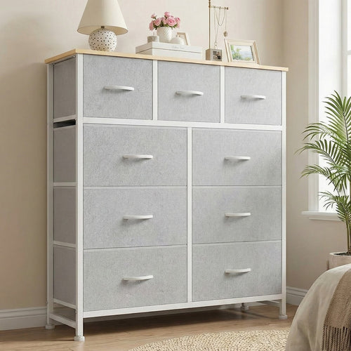 9 Drawers Fabric Dresser for Bedroom, Drawer Organizer Storage Cabinet for Closet, Clothes, TV Stand, Light Gary