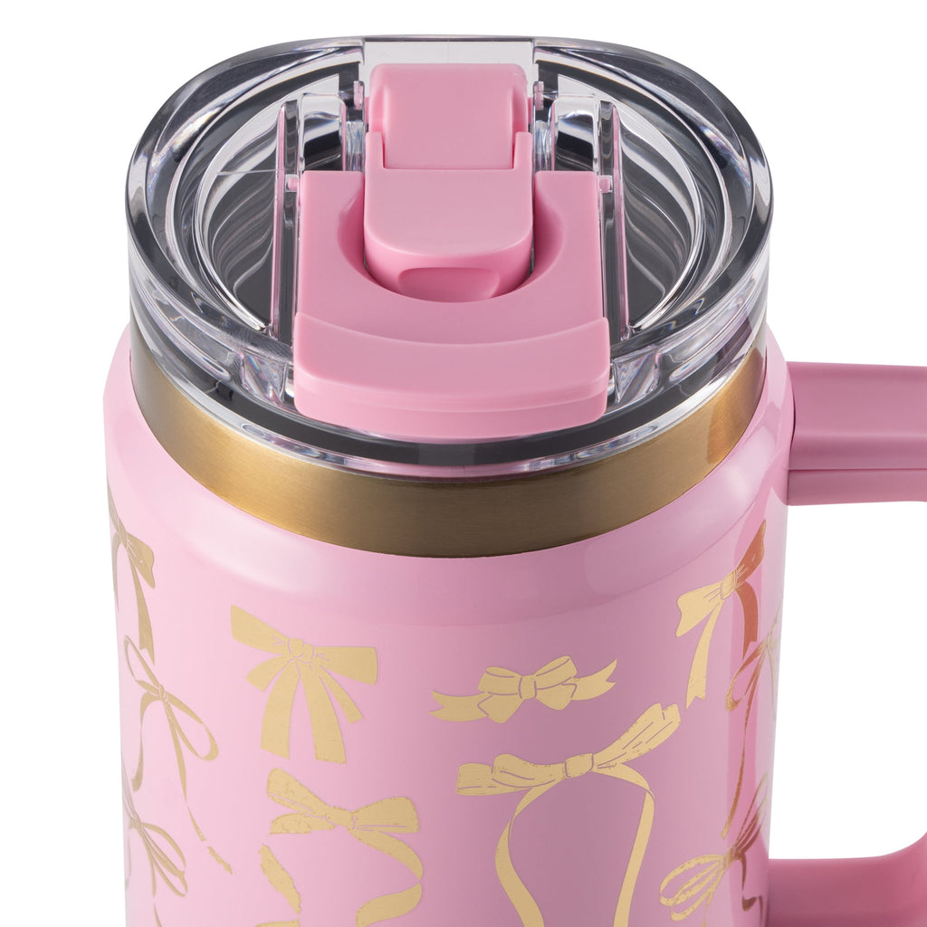 Thyme &amp; Table 32 fl oz Stainless Steel Luna Tumbler with Handle and Dual Straw Lid, Cream &amp; Black Check
