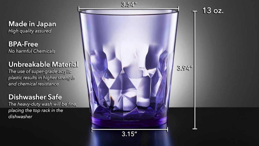 - 13oz Unbreakable Drinking Glasses Set of 6 - - Super Grade Plastic - for Gifts - - Cups Drinkware Tumblers