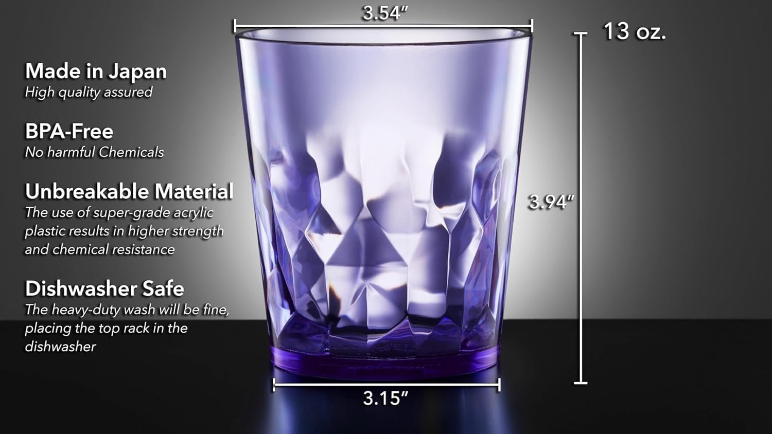 - 13oz Unbreakable Drinking Glasses Set of 6 - - Super Grade Plastic - for Gifts - - Cups Drinkware Tumblers