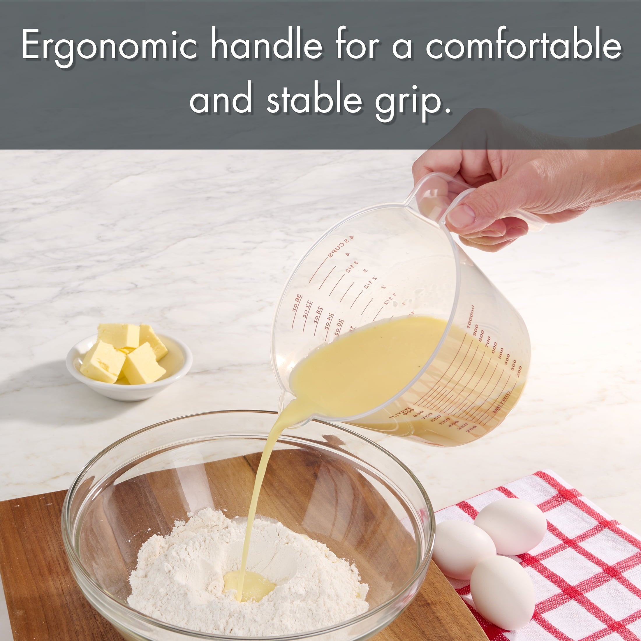 3-Piece Tapered Spout Nesting Plastic Measuring Cups Set, Clear