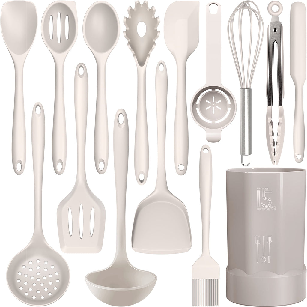 Black Silicone Cooking Utensils Set - 446°F Kitchen Utensils,Turner Tongs,Spatula,Spoon,Brush,Whisk,Kitchen Utensil Gadgets Tools Set for Nonstick Cookware, (BPA Free)