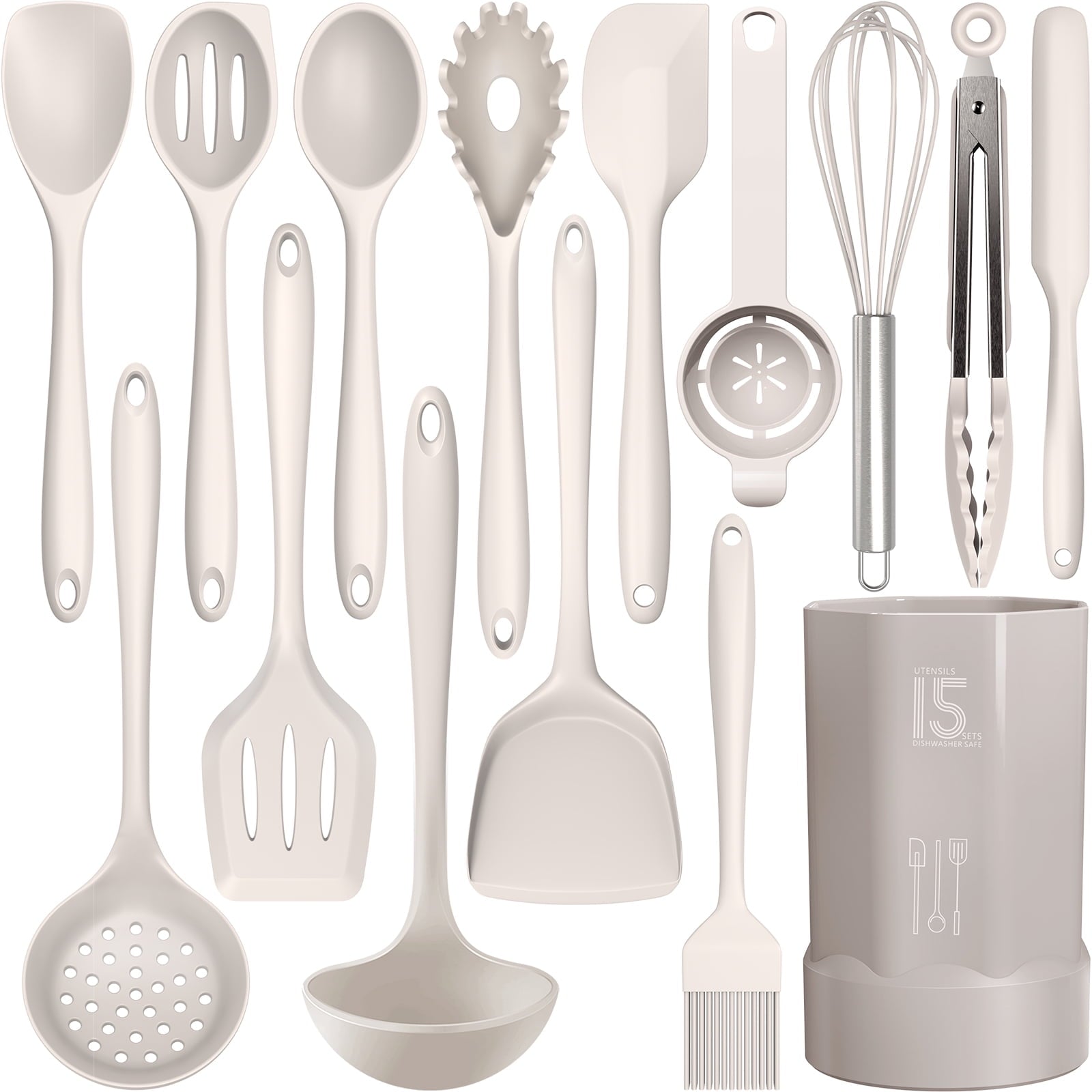 Black Silicone Cooking Utensils Set - 446°F Kitchen Utensils,Turner Tongs,Spatula,Spoon,Brush,Whisk,Kitchen Utensil Gadgets Tools Set for Nonstick Cookware, (BPA Free)