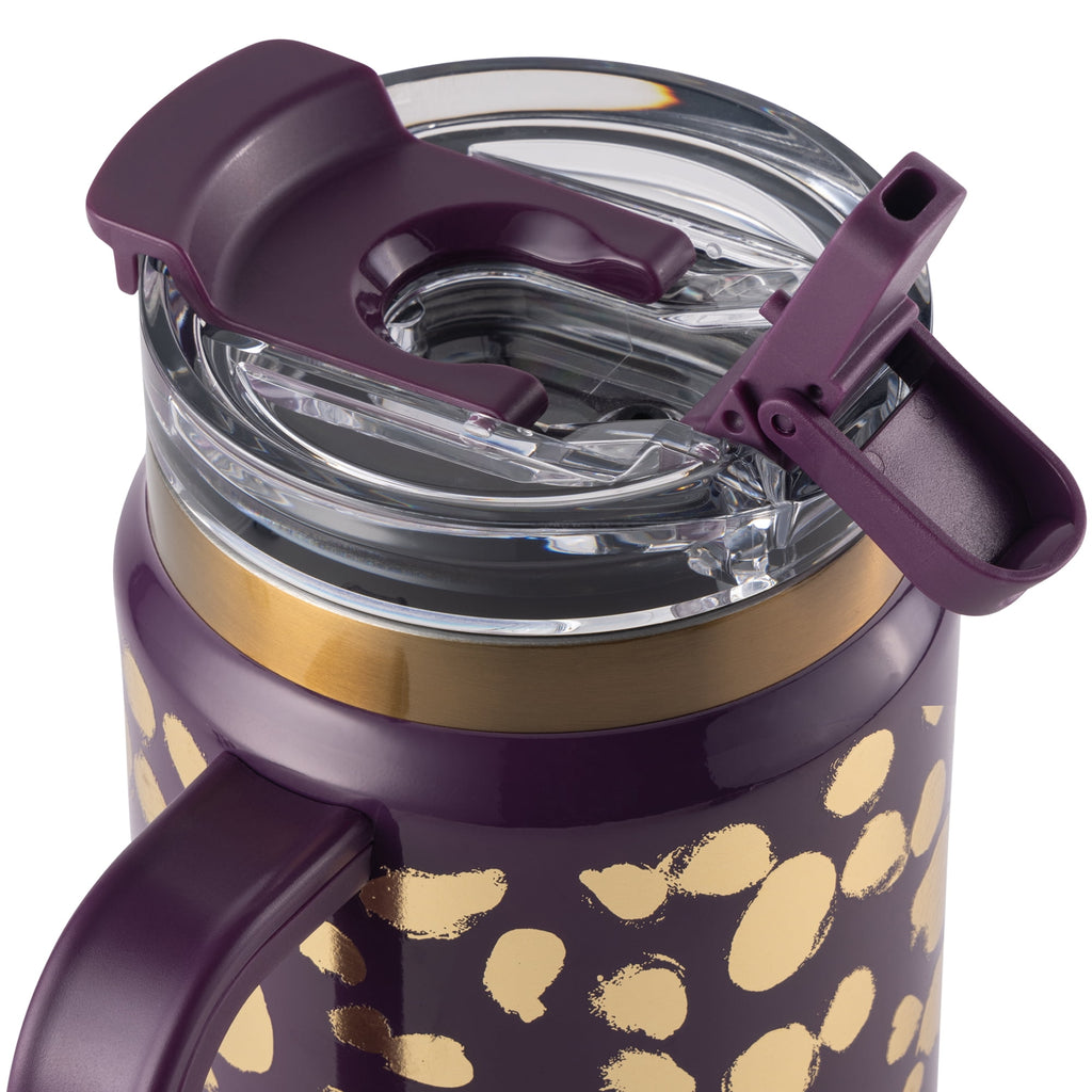 Thyme &amp; Table 32 fl oz Stainless Steel Luna Tumbler with Handle and Dual Straw Lid, Cream &amp; Black Check