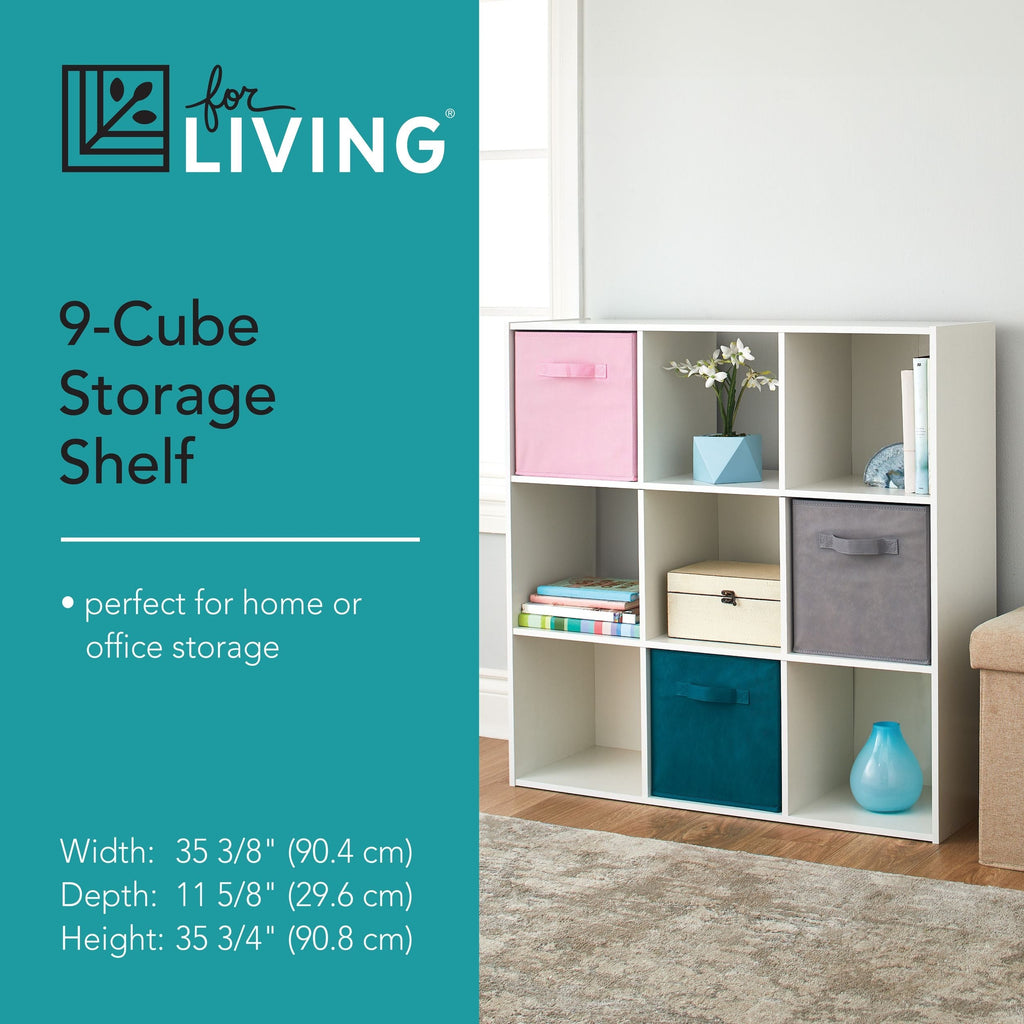 For Living 9-Cube Storage Organizer, Bookcase/Bookshelf, White