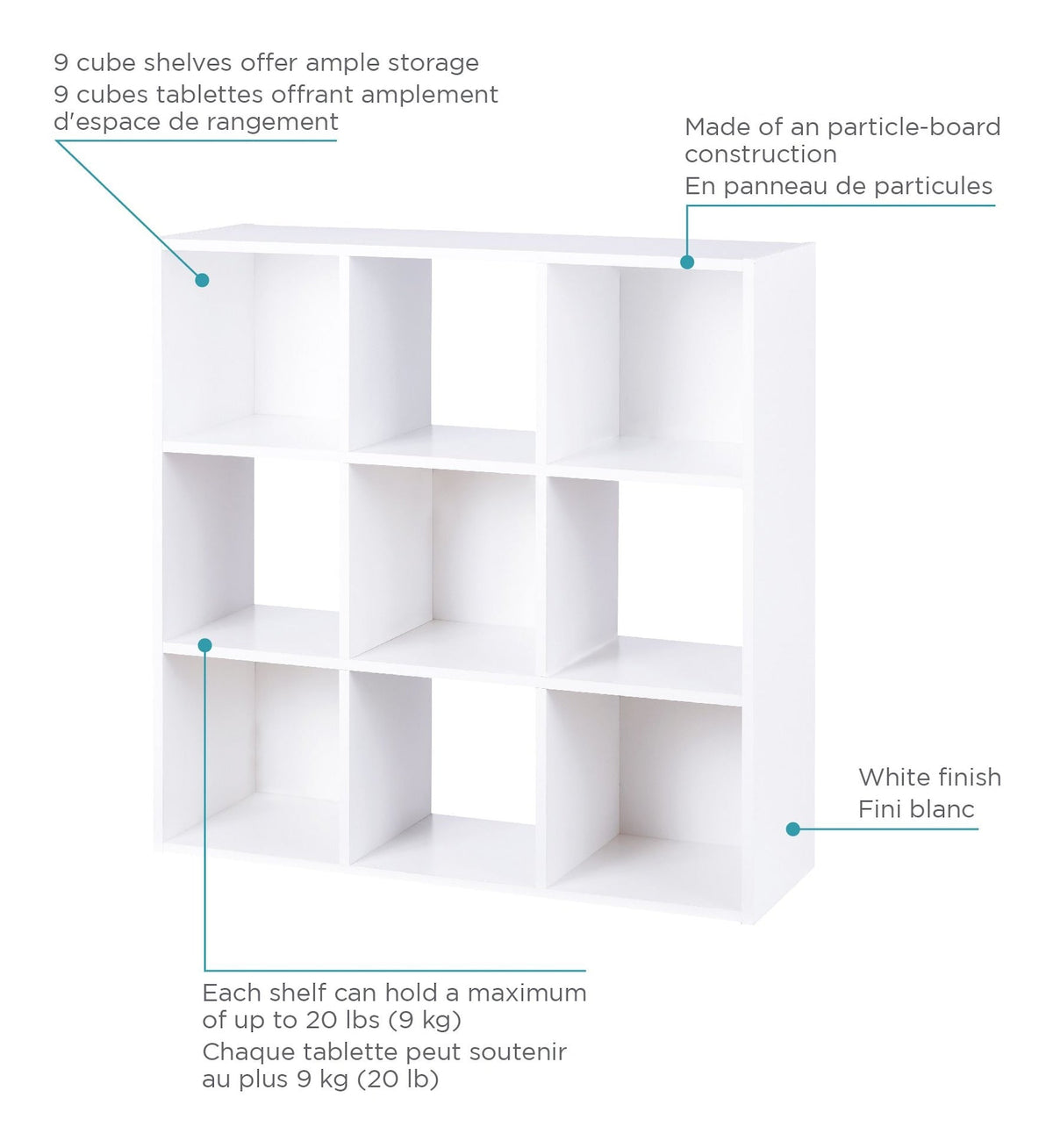 For Living 9-Cube Storage Organizer, Bookcase/Bookshelf, White