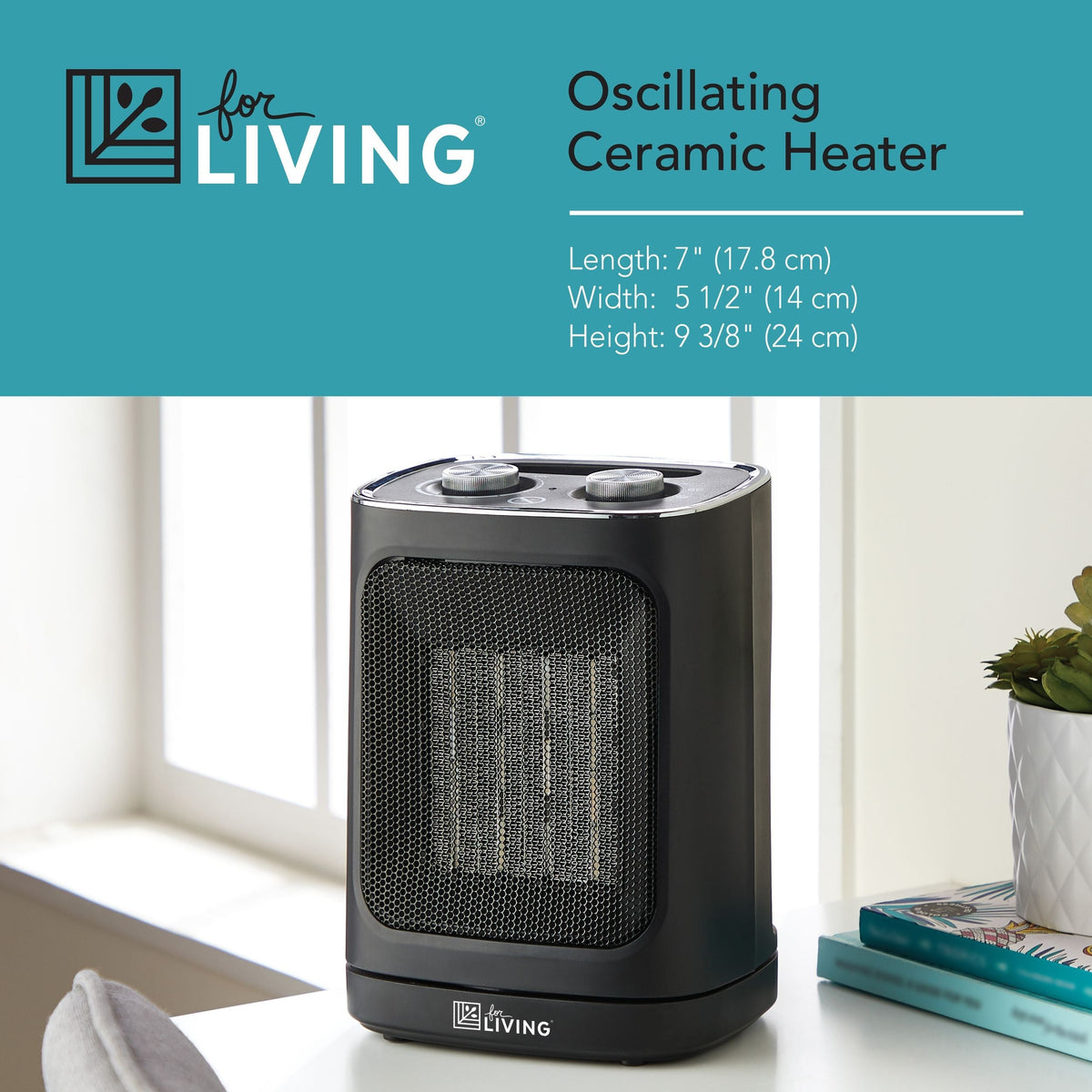 For Living Oscillating 2-Setting Desk Heater