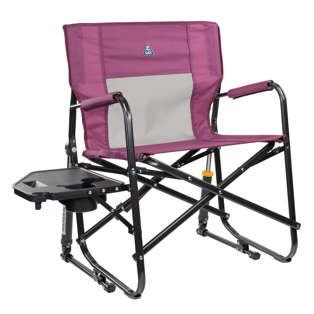 Front right view of the berry Freestyle Rocker XL with Side Table with the side table folded out.