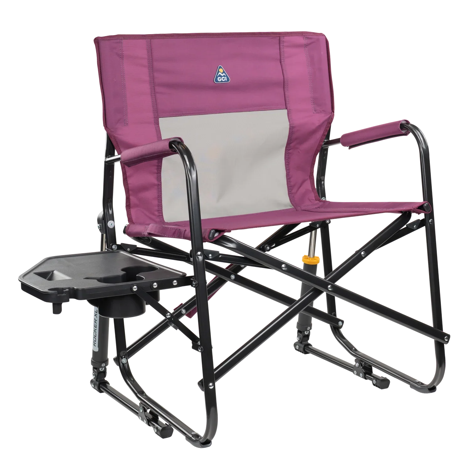 Front right view of the berry Freestyle Rocker XL with Side Table with the side table folded out.