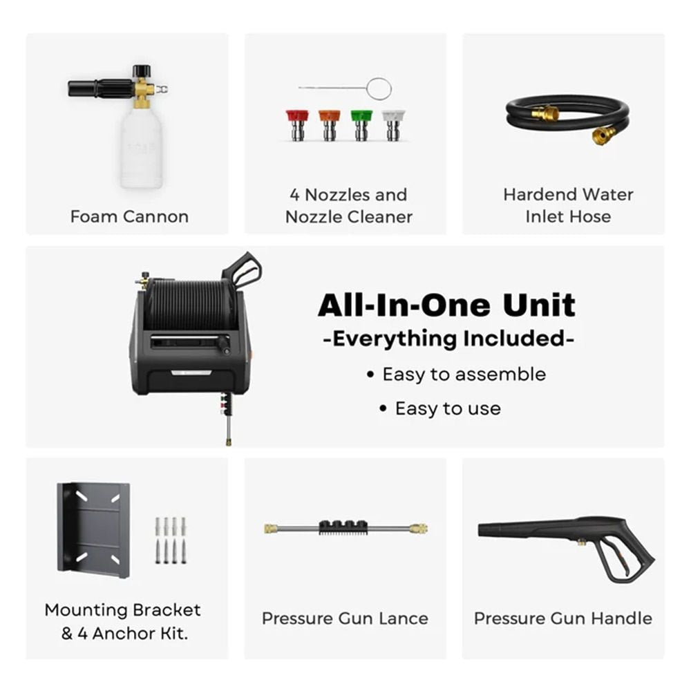 Giraffe Tools Grandfalls G30 Wall Mounted 2100 PSI 2.2 GPM Brushless Retractable Electric Pressure Washer with 100-ft Hard Hose