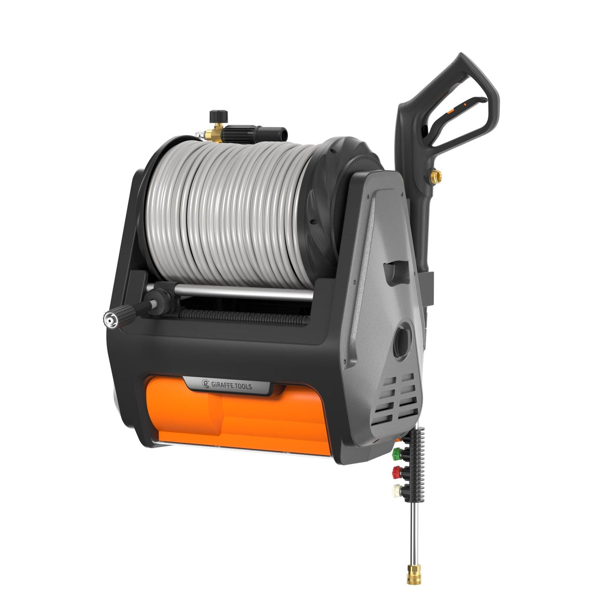 Giraffe Tools Grandfalls Pro Wall Mounted 2700 PSI 1.6 GPM Brushless Retractable Electric Pressure Washer with 100-ft Hard Hose