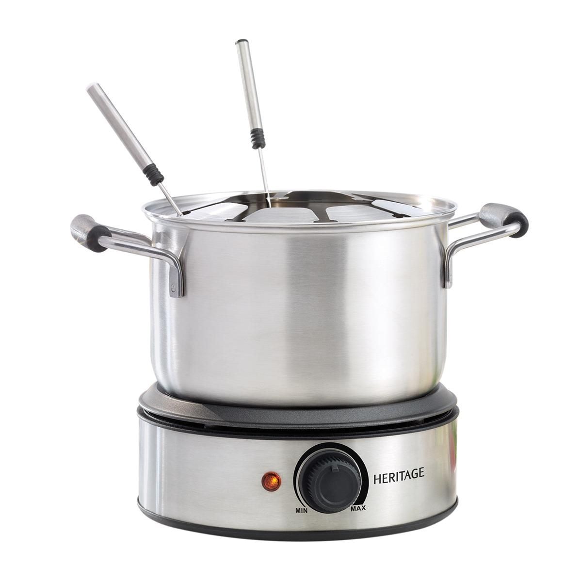 Heritage Stainless Steel Electronic Fondue Set with 8 Fondue Forks, Dishwasher Safe, 3L, 12-pc