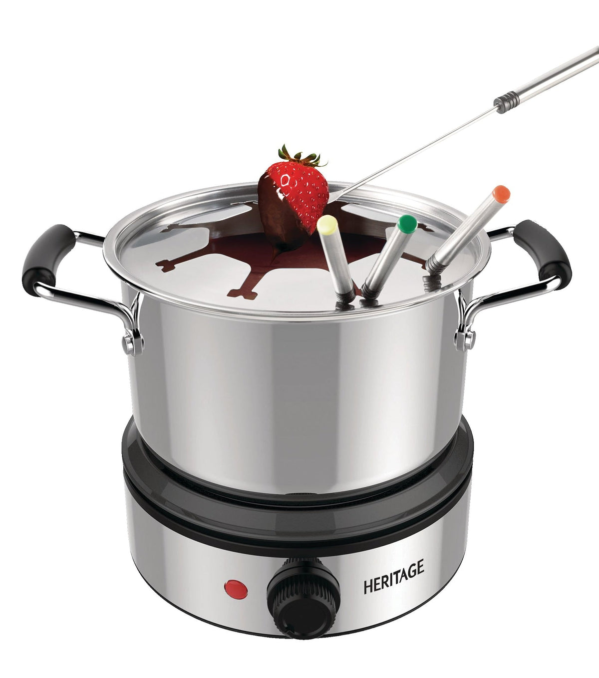 Heritage Stainless Steel Electronic Fondue Set with 8 Fondue Forks, Dishwasher Safe, 3L, 12-pc