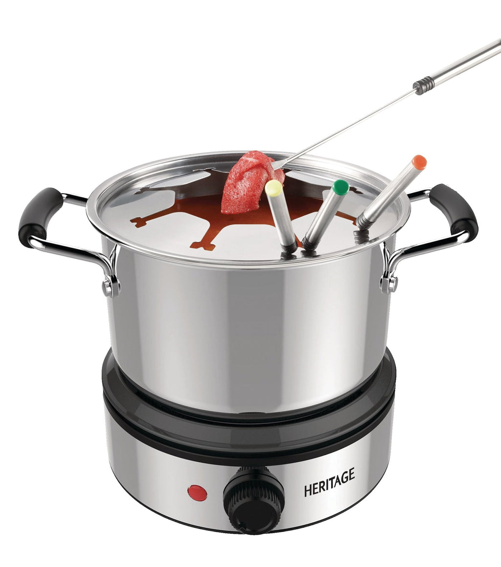 Heritage Stainless Steel Electronic Fondue Set with 8 Fondue Forks, Dishwasher Safe, 3L, 12-pc