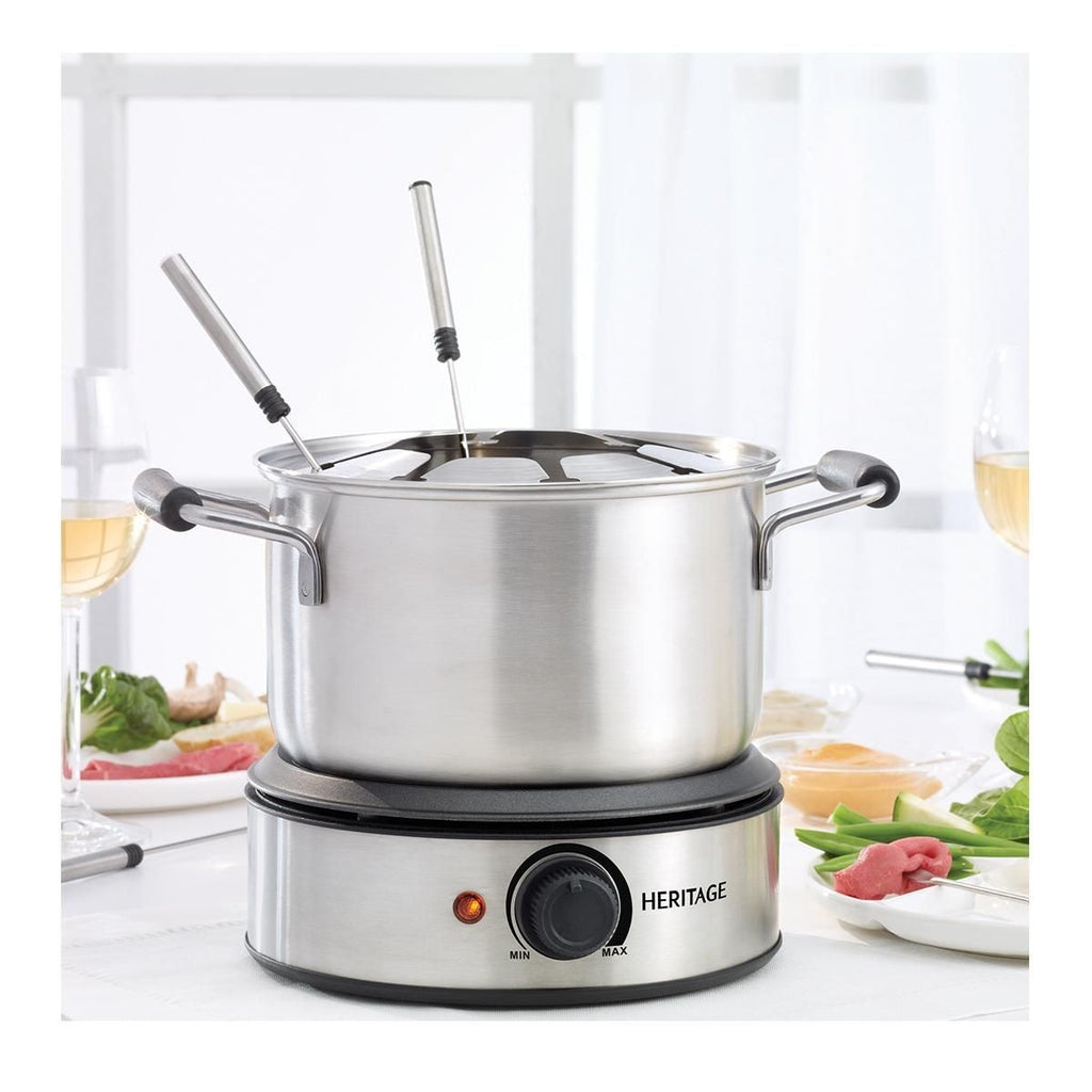 Heritage Stainless Steel Electronic Fondue Set with 8 Fondue Forks, Dishwasher Safe, 3L, 12-pc