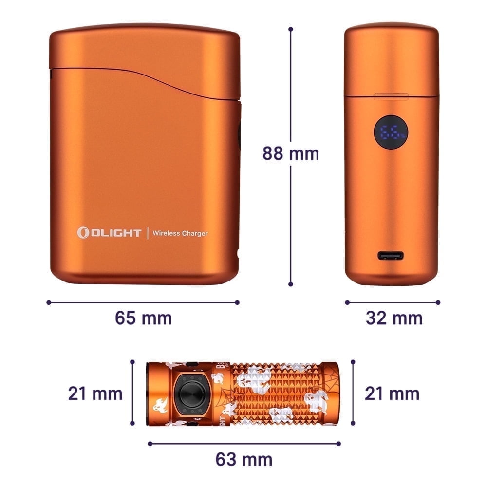 Baton4 Premium Edition EDC Flashlights 1300 Lumens with Type-C Charging Box, Powered by Battery, Small Bright Light IPX8 Waterproof for Emergencies, Outdoors (Orange)
