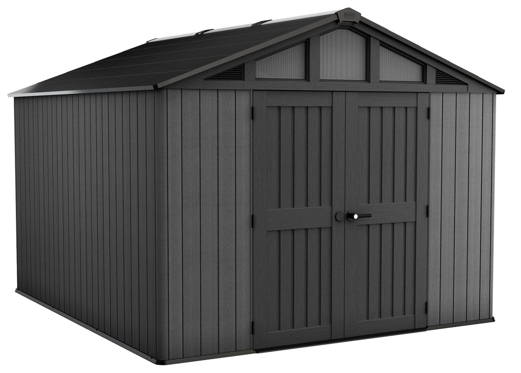 Keter Apex Resin 2-Door Outdoor Storage Shed with Full Length Skylight, Grey, 10-ft x 11.5-ft