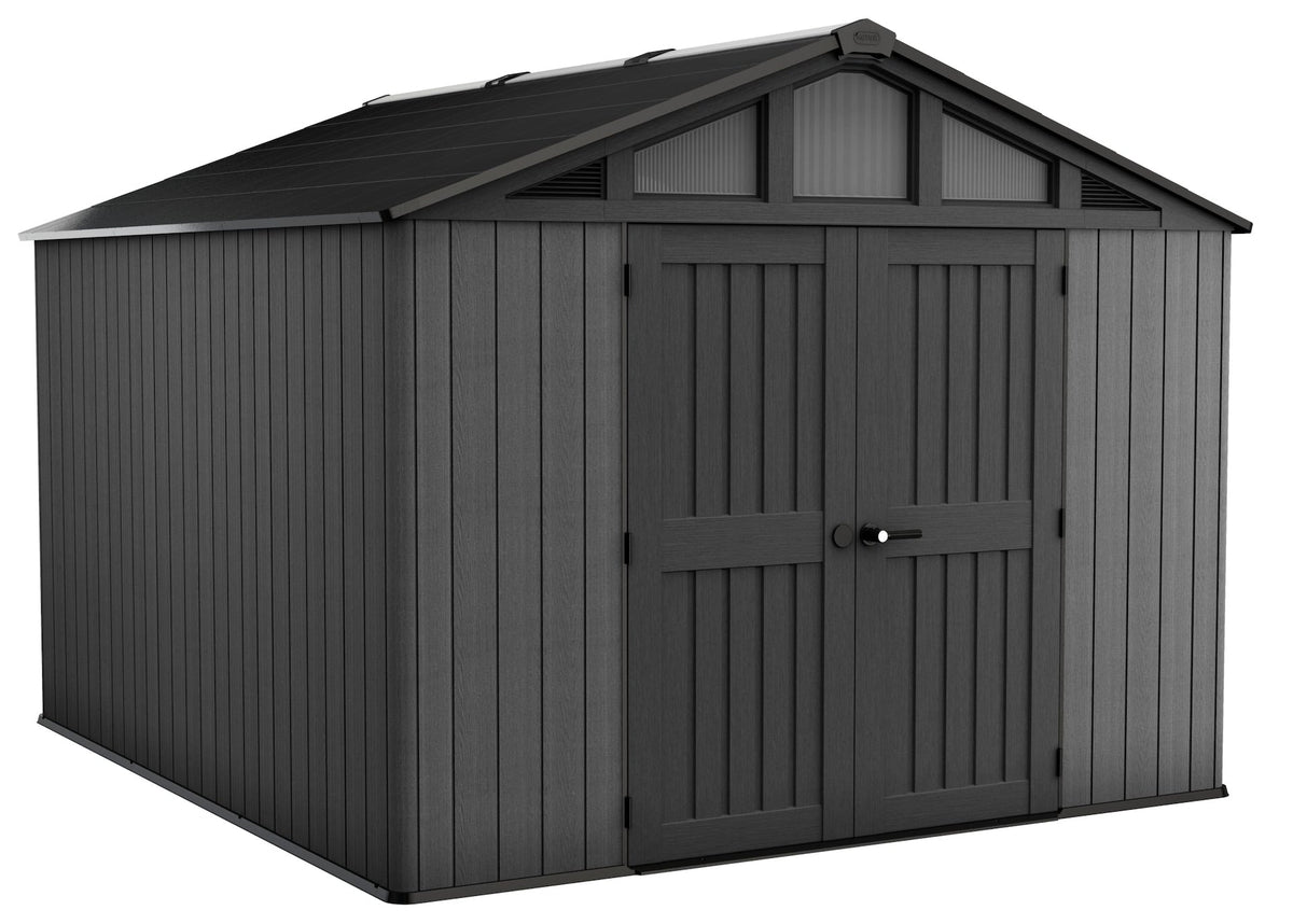 Keter Apex Resin 2-Door Outdoor Storage Shed with Full Length Skylight, Grey, 10-ft x 11.5-ft