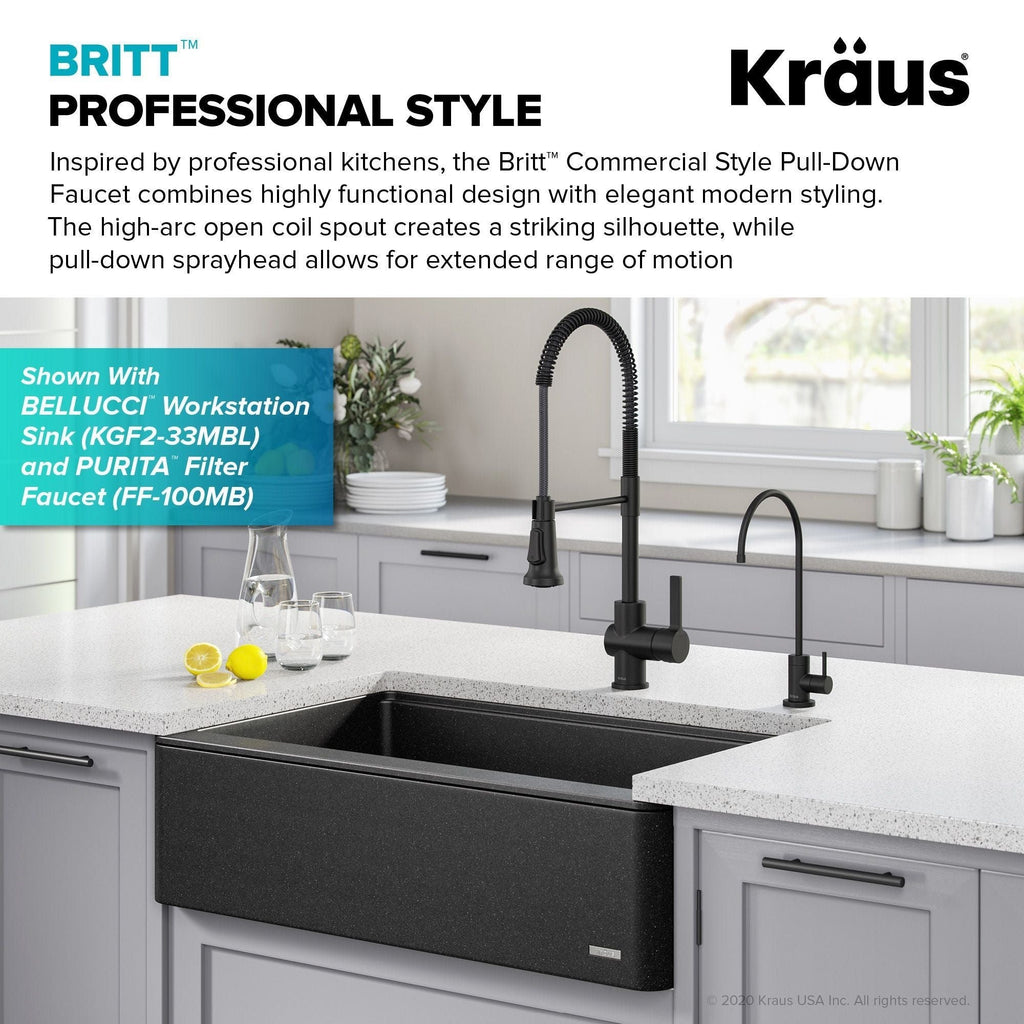 Kraus Britt Commercial Style Pull-Down Single Handle Kitchen Faucet, Matte Black