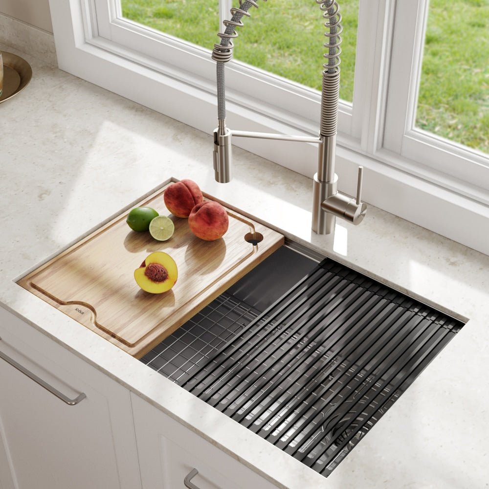 Kraus Kore Undermount Stainless Steel Single Bowl Kitchen Sink with Add-Ons, 27x19x11-in