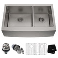Kraus Standard PRO Apron Front Farmhouse Stainless Steel Double Bowl Kitchen Sink, 33x21x10-in