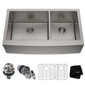 Kraus Standard PRO Apron Front Farmhouse Stainless Steel Double Bowl Kitchen Sink, 36x21x10-in