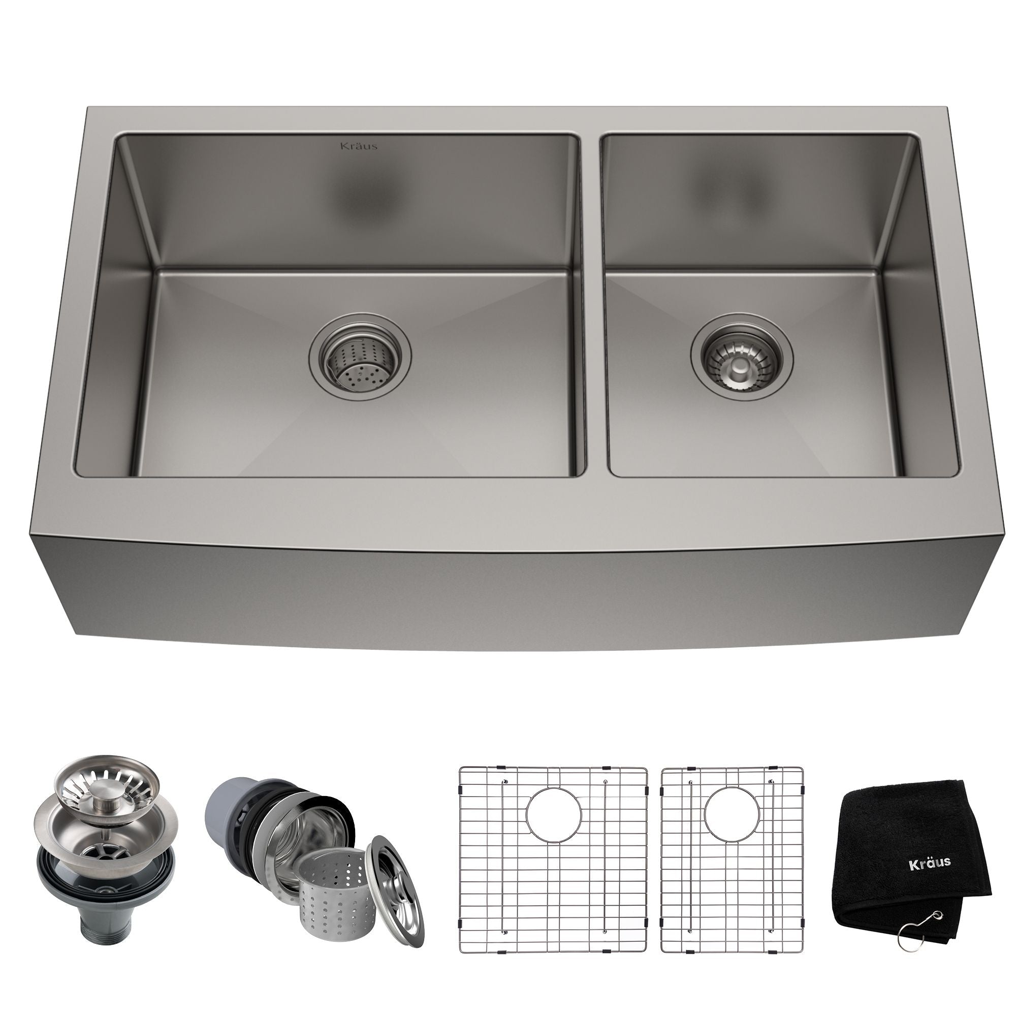 Kraus Standard PRO Apron Front Farmhouse Stainless Steel Double Bowl Kitchen Sink, 36x21x10-in