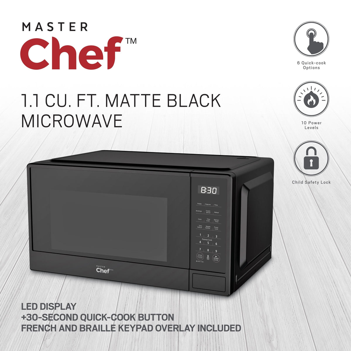 MasterChef Matte Microwave, Black, 1.1-cu-ft