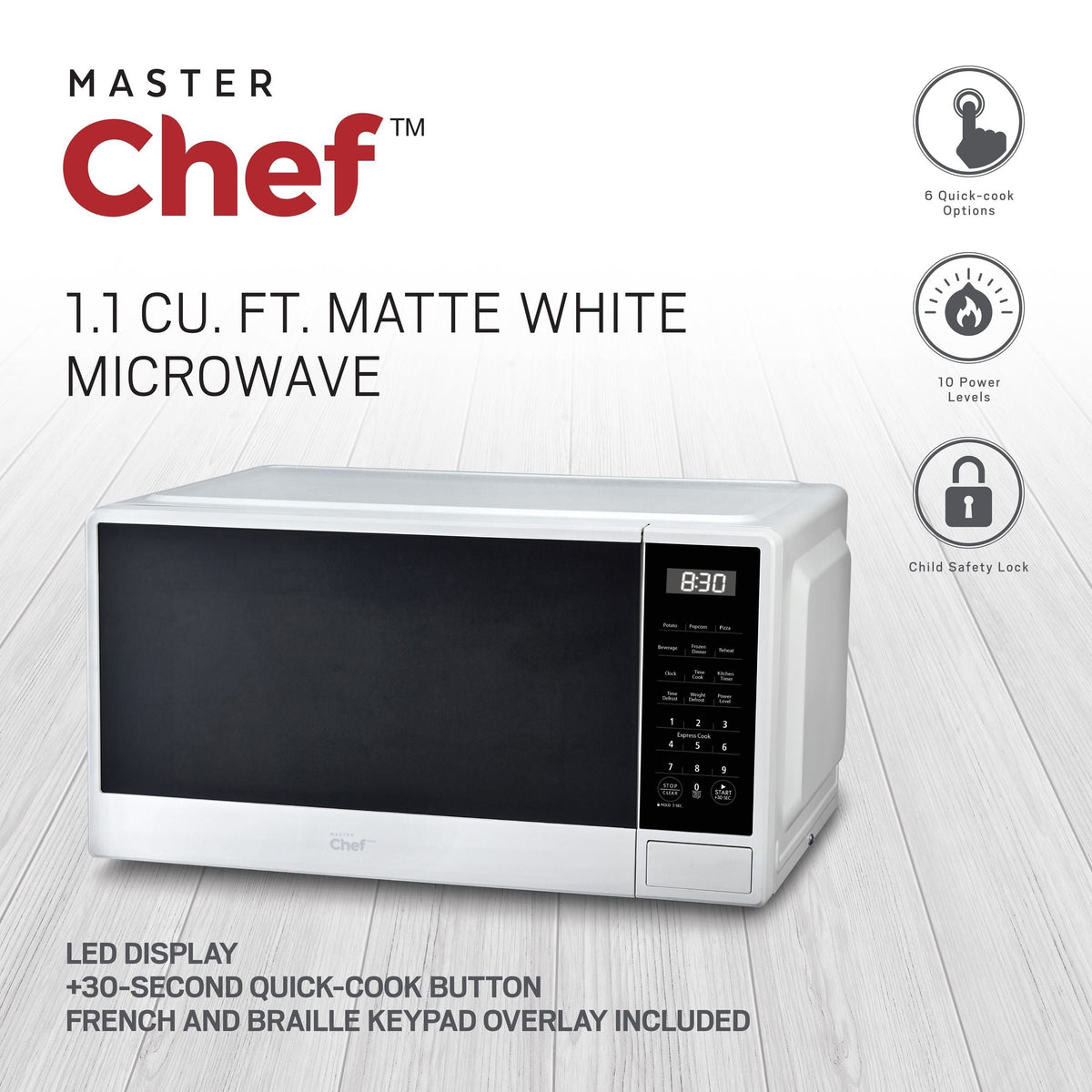 MasterChef Matte Microwave, White, 1.1-cu-ft