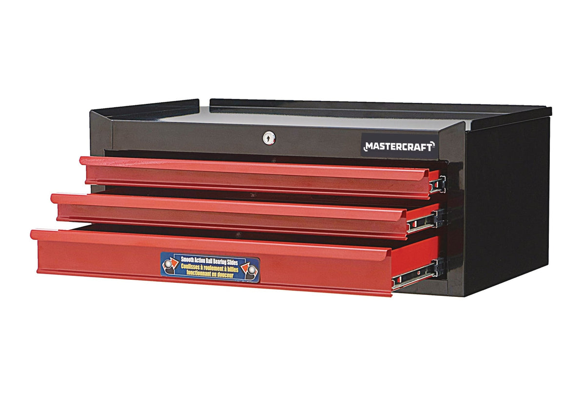 Mastercraft 3-Drawer Intermediate Tool Chest, Black & Red, 26-in