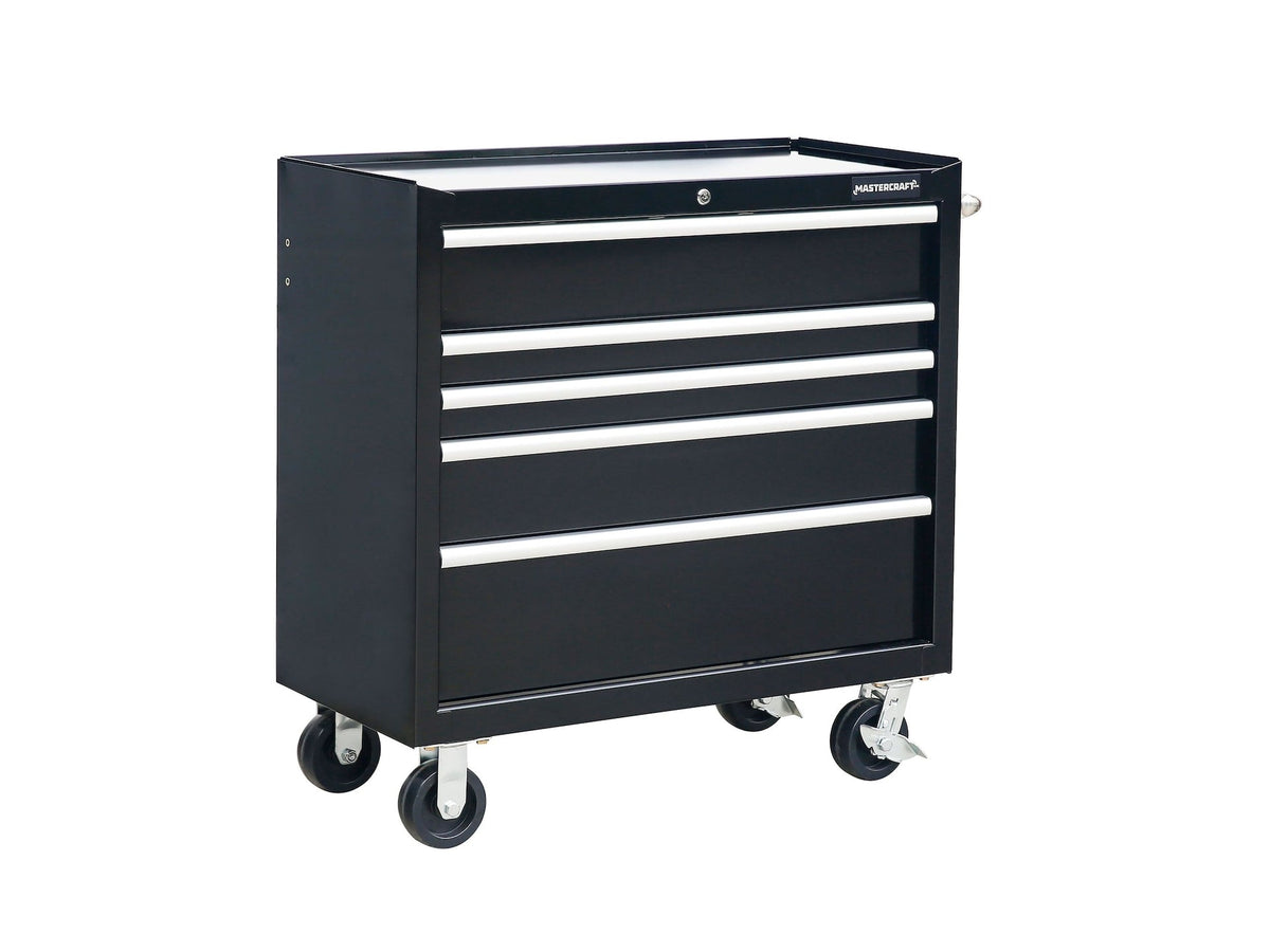 Mastercraft 5-Drawer Powder-Coated Steel Tool Cabinet, Black, 36-in
