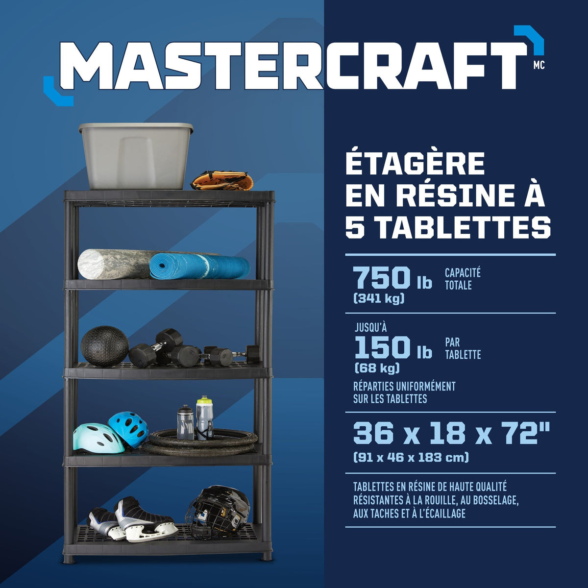 Mastercraft 5-Shelf Resin/ Plastic Storage Rack/ Shelving Unit, 36 x 18 x 72-in