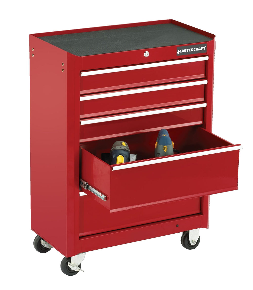Mastercraft Rolling Tools Storage Cabinet with 5 Drawers, Deep Red, 24-in