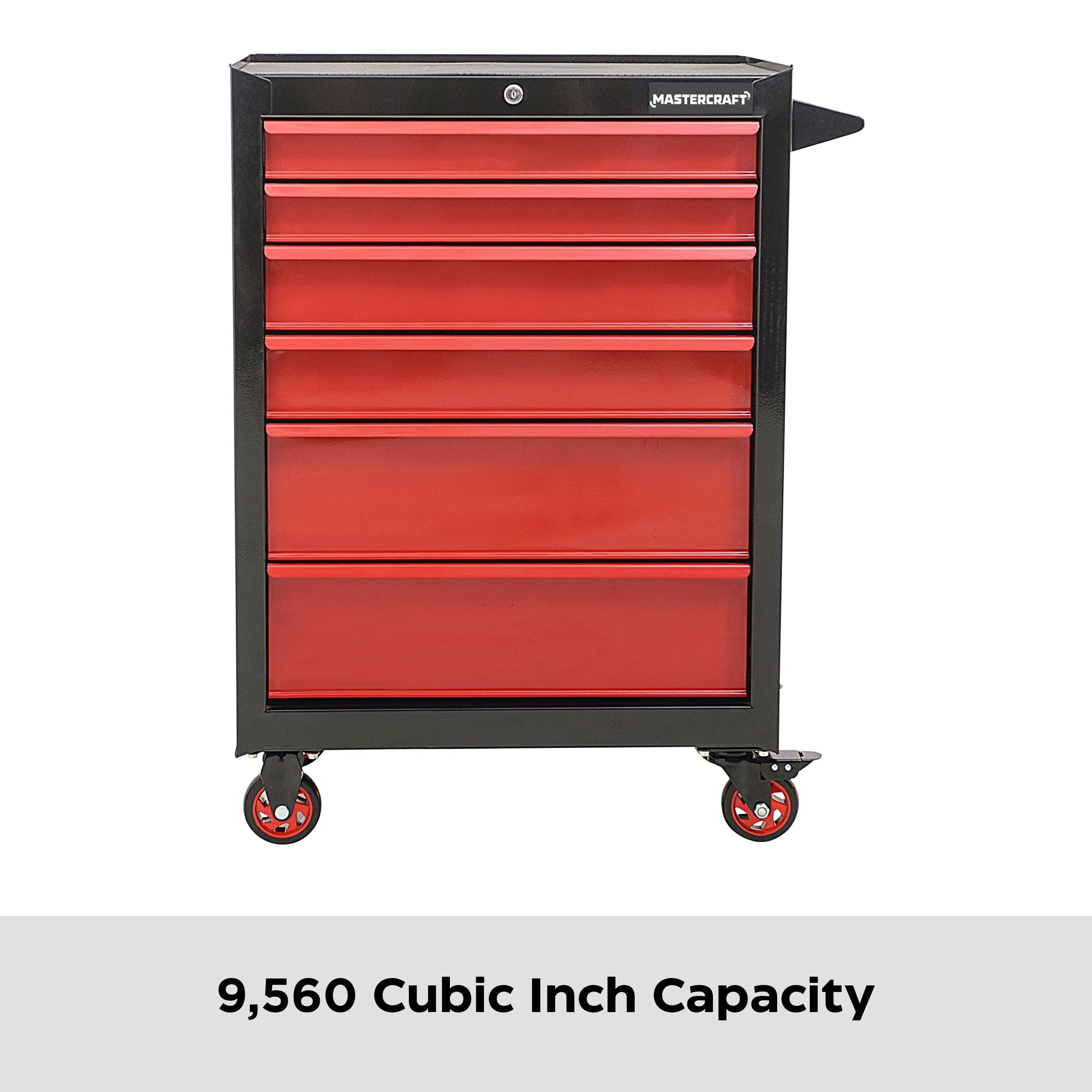 Mastercraft Rolling Tools Storage Cabinet with 6 Drawers, Black&Red, 26-in