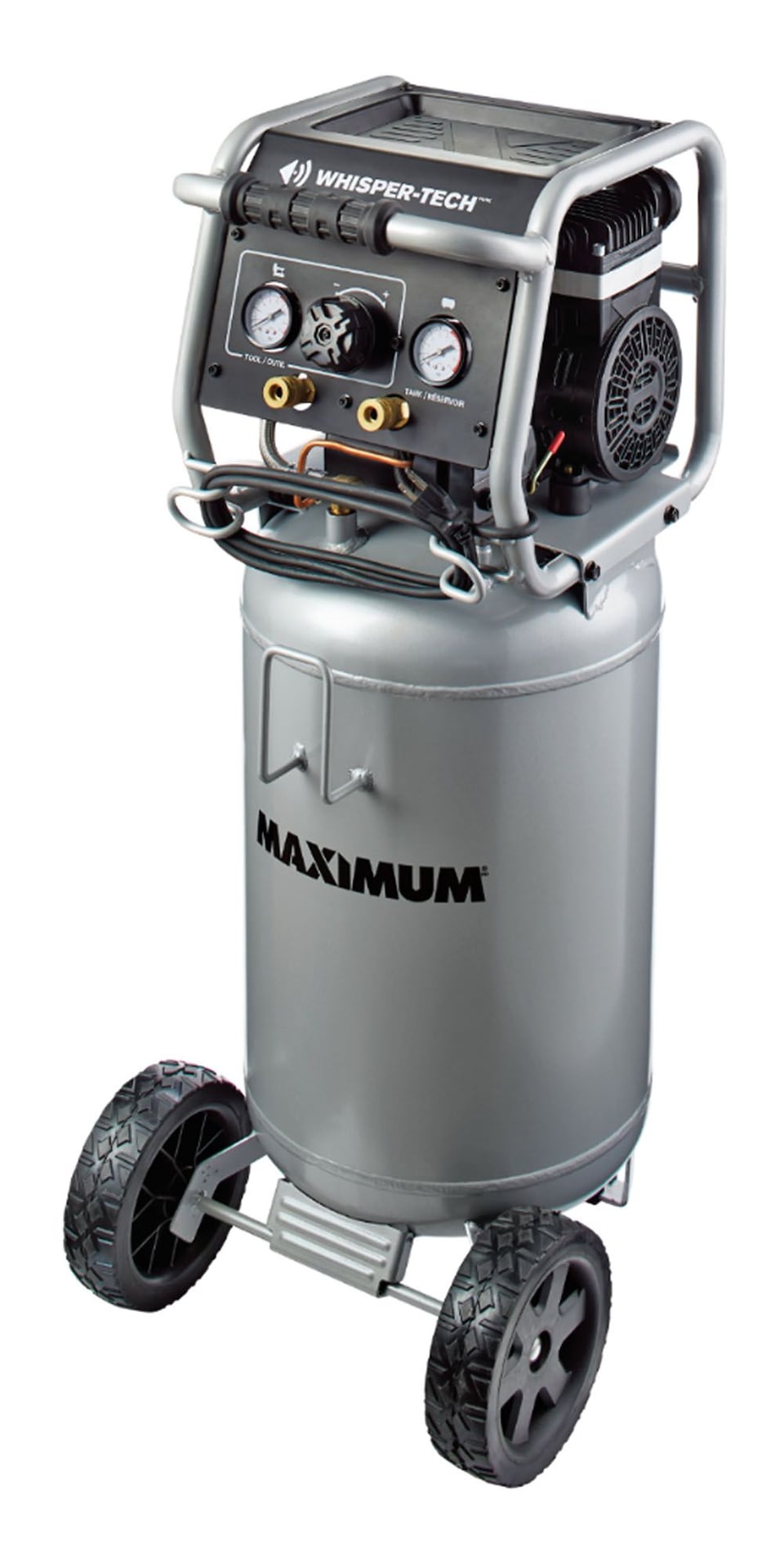 MAXIMUM 15-Gallon Oil-Free Quiet Portable Vertical Air Compressor with Top Tray