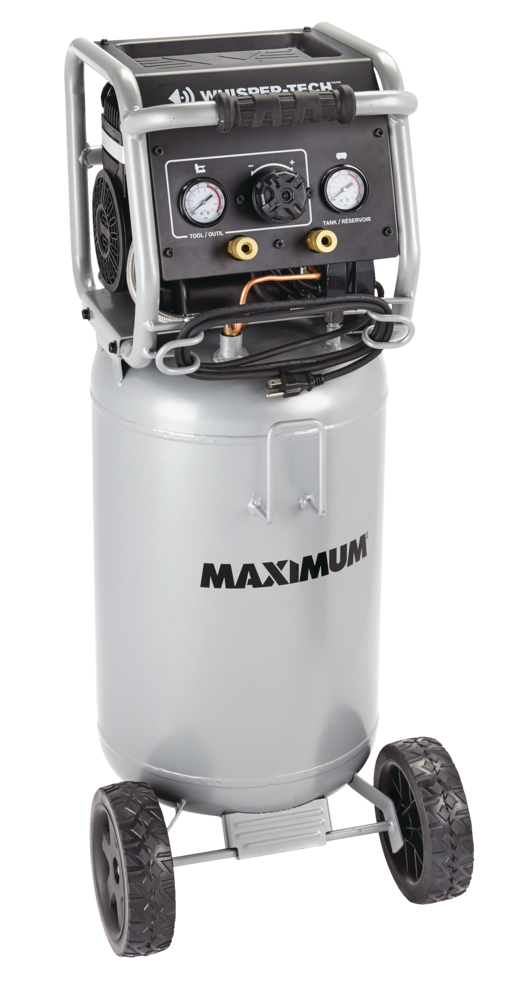 MAXIMUM 15-Gallon Oil-Free Quiet Portable Vertical Air Compressor with Top Tray