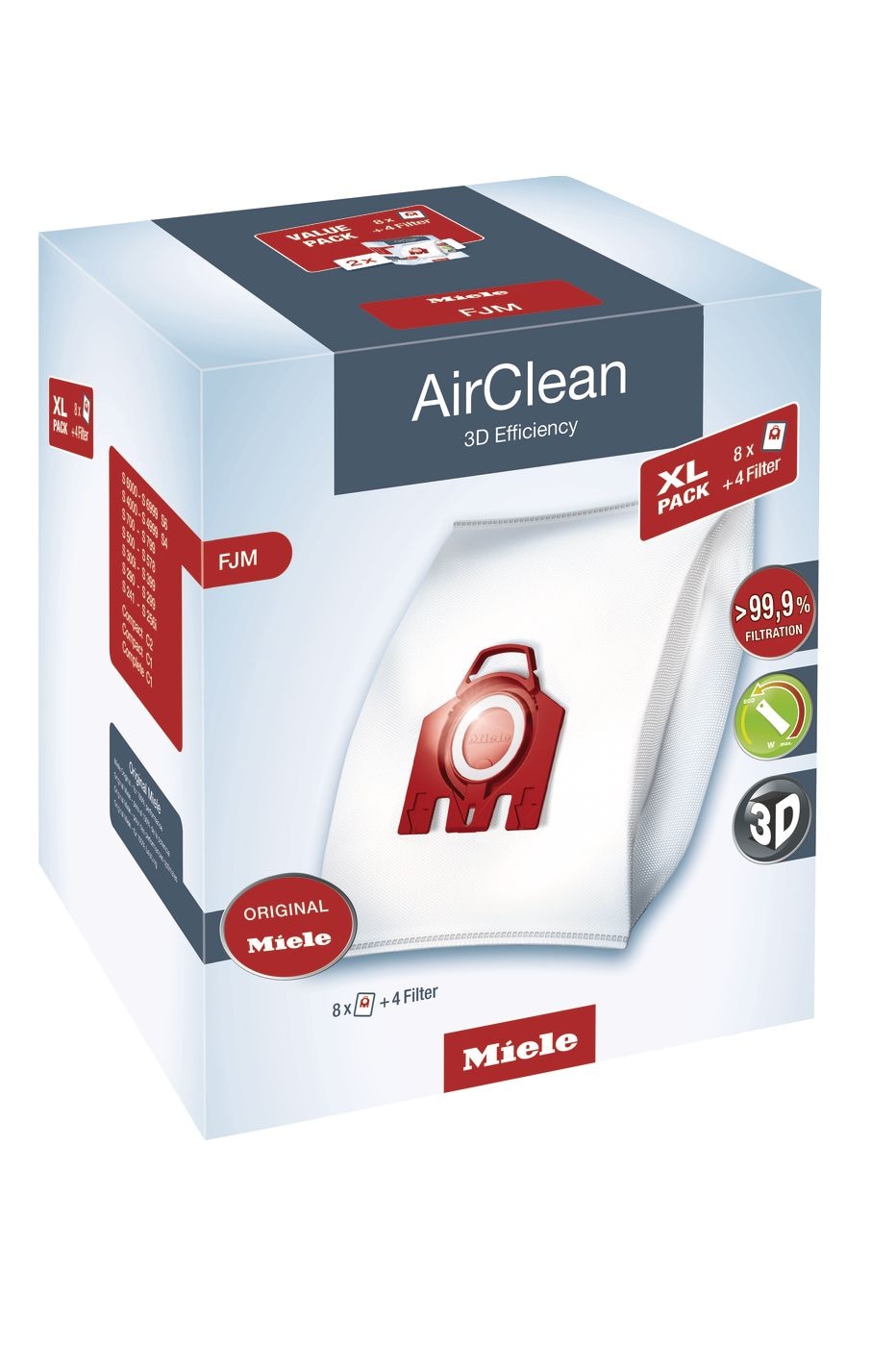 Miele AirClean 3D Efficiency FJM Dust Bags Value Pack, 8-pk