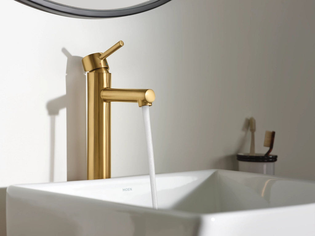 Moen Align Single Handle High Arc Vessel Single Hole Bathroom Sink Faucet, WaterSense Certified, Brushed Gold