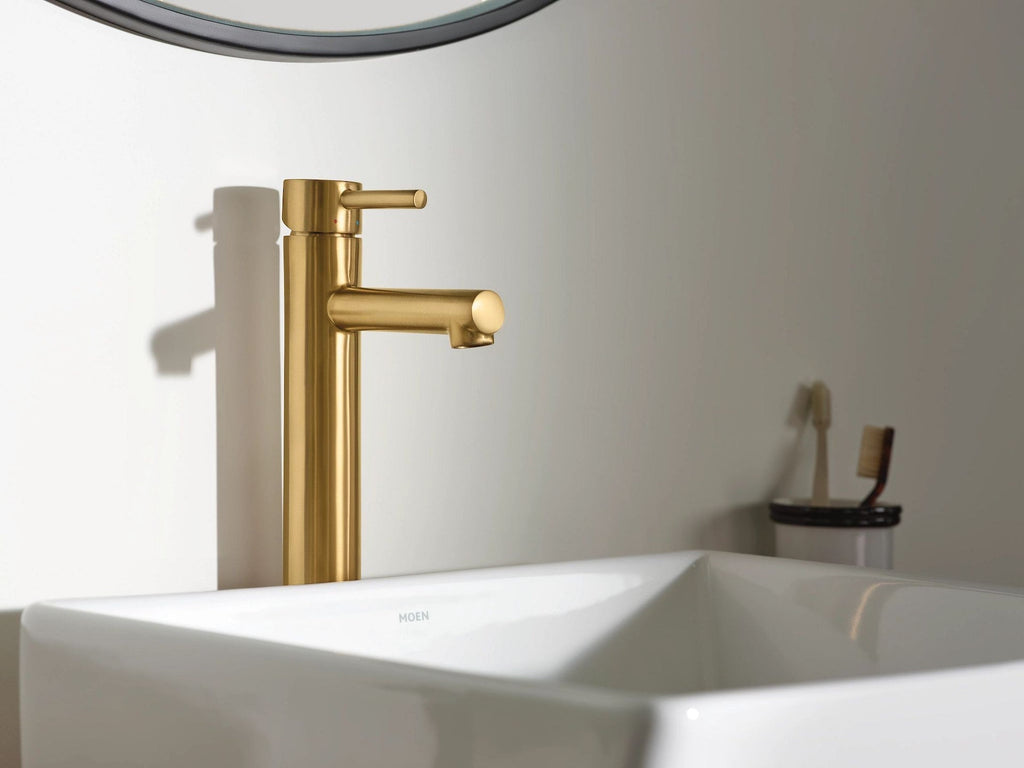 Moen Align Single Handle High Arc Vessel Single Hole Bathroom Sink Faucet, WaterSense Certified, Brushed Gold