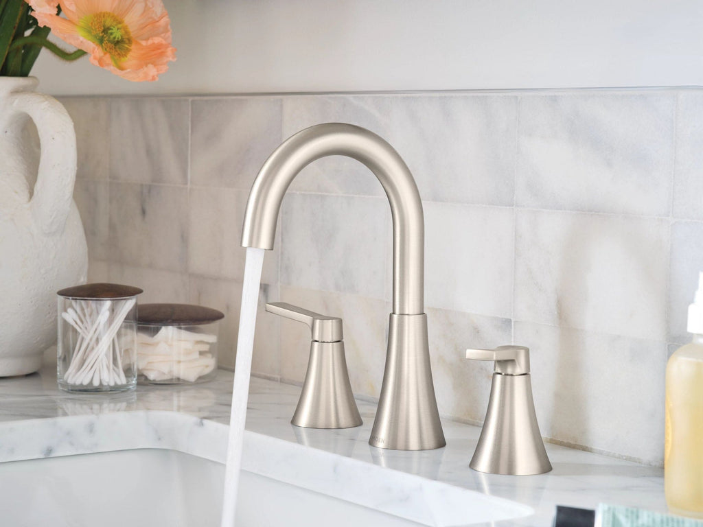 Moen Mikah Double Handle Widespread Bathroom Faucet, Spot Resist Brushed Nickel