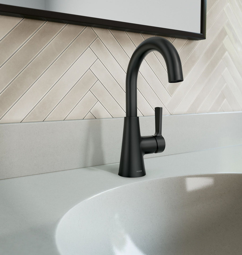 Moen Mikah Single Handle Bathroom Faucet, Matte Black