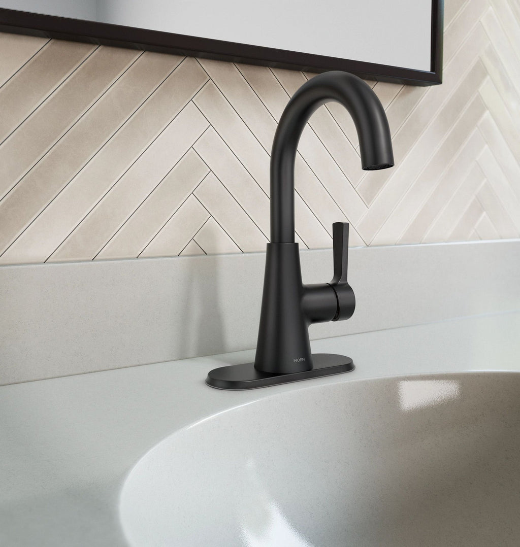 Moen Mikah Single Handle Bathroom Faucet, Matte Black