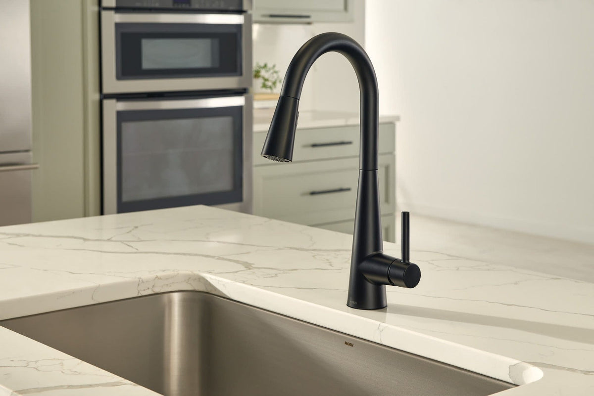 Moen Sleek Single Handle High Arc Pull Down Sprayer Kitchen Faucet with Power Boost, Matte Black