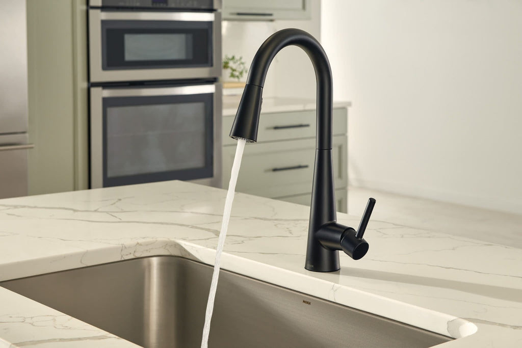 Moen Sleek Single Handle High Arc Pull Down Sprayer Kitchen Faucet with Power Boost, Matte Black