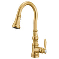 Moen Weymouth Single Handle High Arc Pull Down Sprayer Kitchen Faucet with Power Boost, Brushed Gold