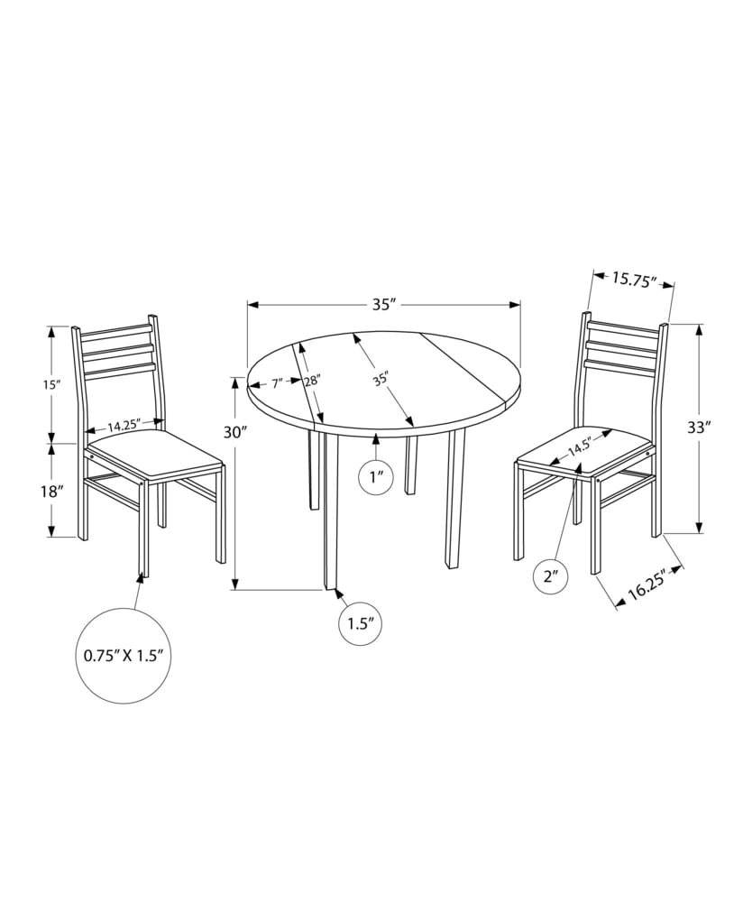 Monarch Specialties Dining Set, Taupe, 3-pc