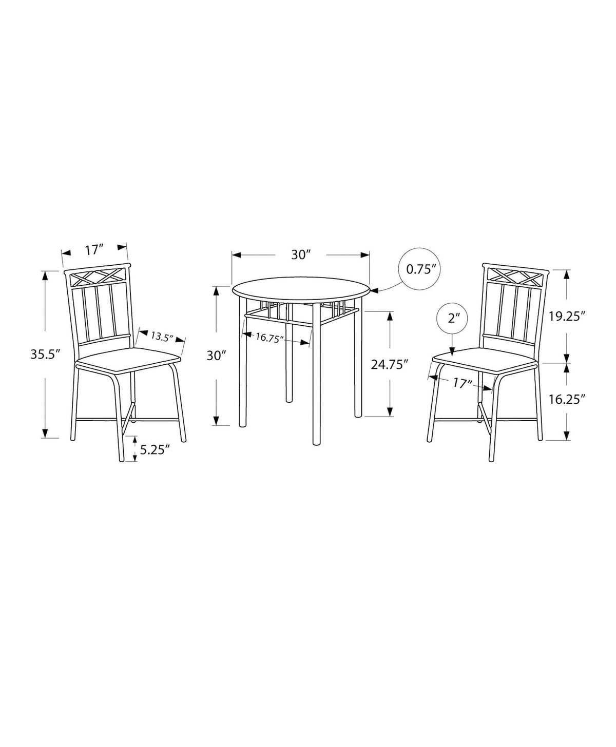 Monarch Transitional Dining Set, Grey, 3-pcs