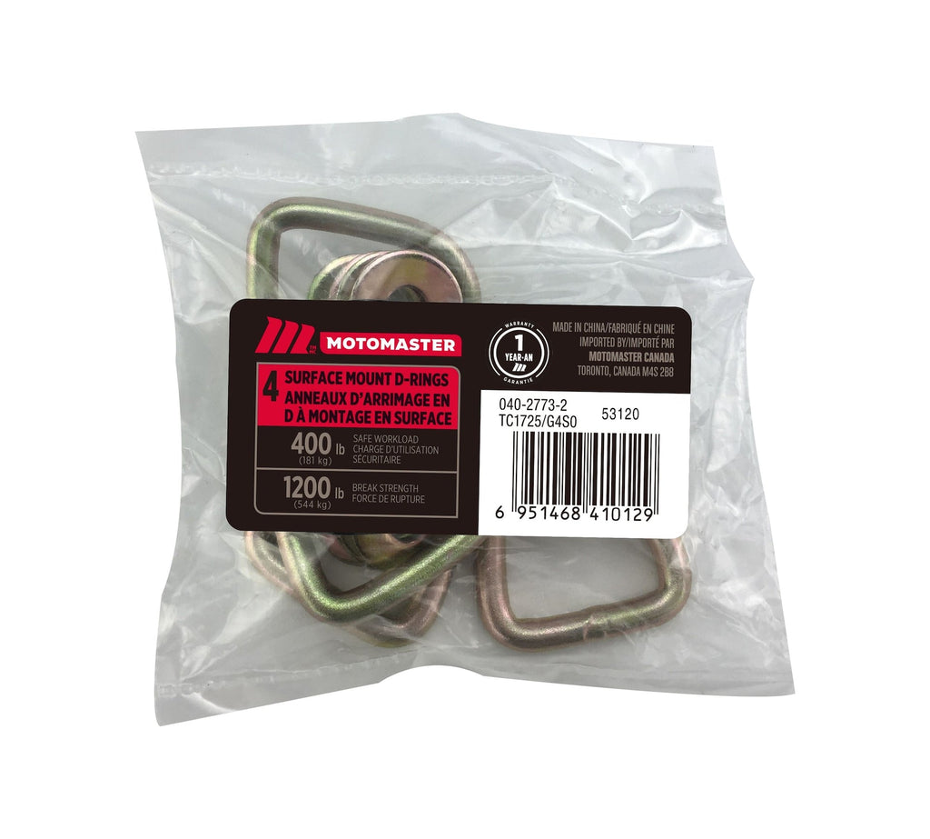 MotoMaster 1,200-lb Light Duty D-Ring, Surface Mountable, 4-pk