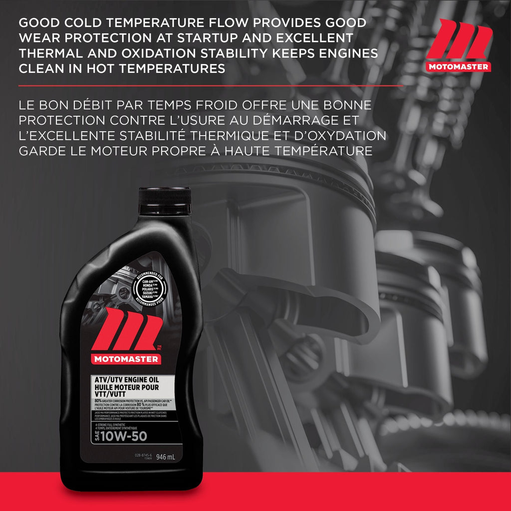 MotoMaster 4-Stroke Synthetic ATV/UTV Engine Oil 10W50, 946-mL